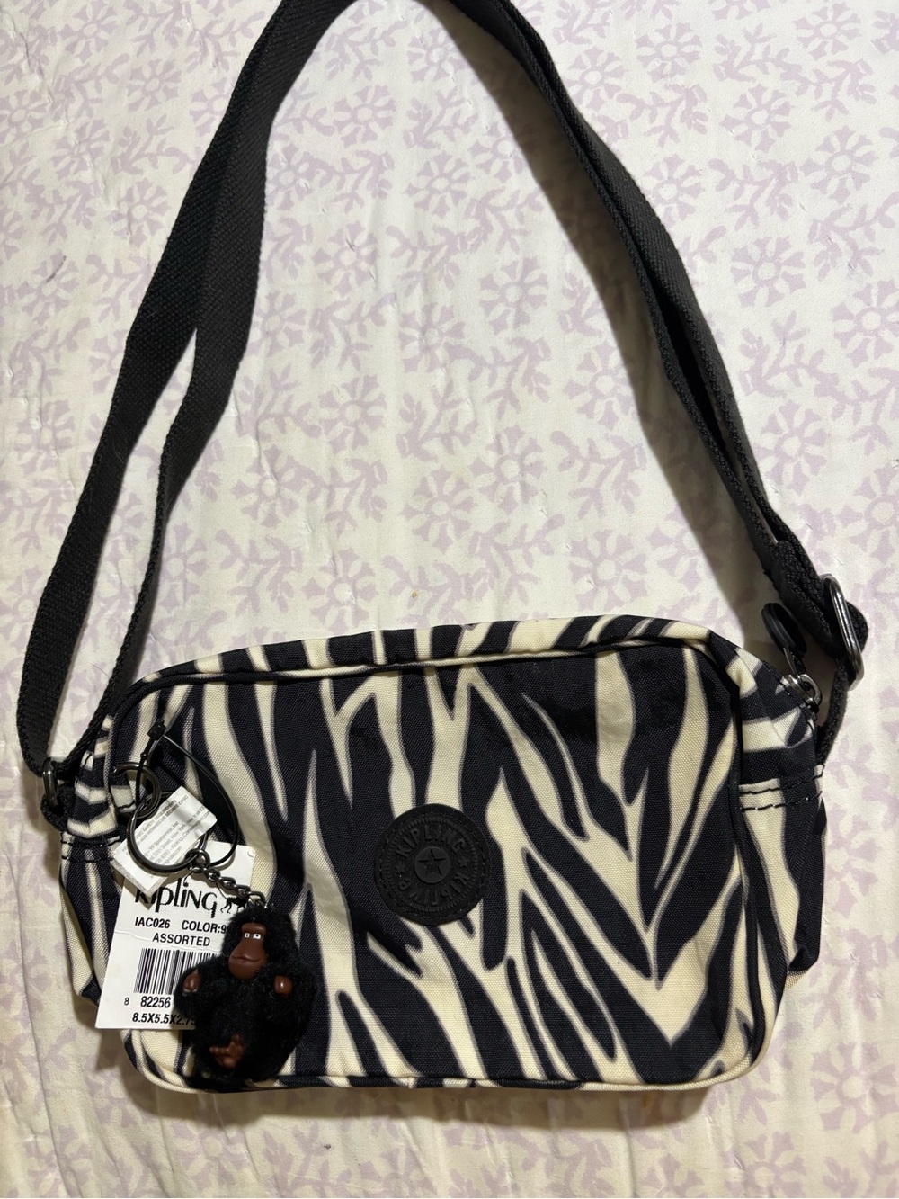 Kipling Zebra Print Crossbody - Black & Cream
